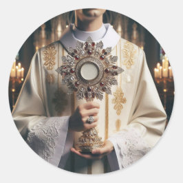 Adesivo Redondo Monstrância com as mãos de um Pai