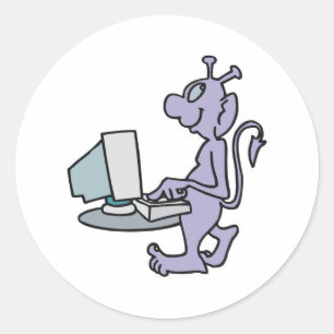 Adesivo Redondo monstro alienígena roxo bobo de computador