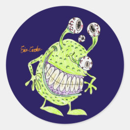 Adesivo Redondo monstro alienígena verde de 4 olhos