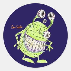 Adesivo Redondo monstro alienígena verde de 4 olhos