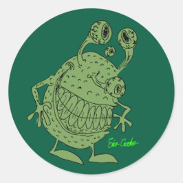 Adesivo Redondo monstro alienígena verde de 4 olhos todo verde
