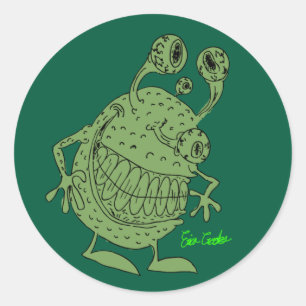 Adesivo Redondo monstro alienígena verde de 4 olhos todo verde