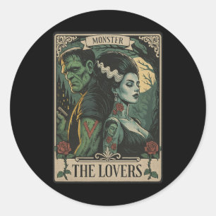 Adesivo Redondo Monstro Amante Tarot Card Gótica Frankenstein Hall