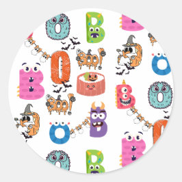 Adesivo Redondo Monstro Colorido “BOO” Design Cartoon para Hallowe