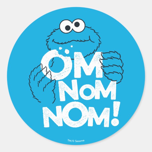 Adesivo Redondo Monstro Come Biscoitos | Om Nom Nom! (Frente)