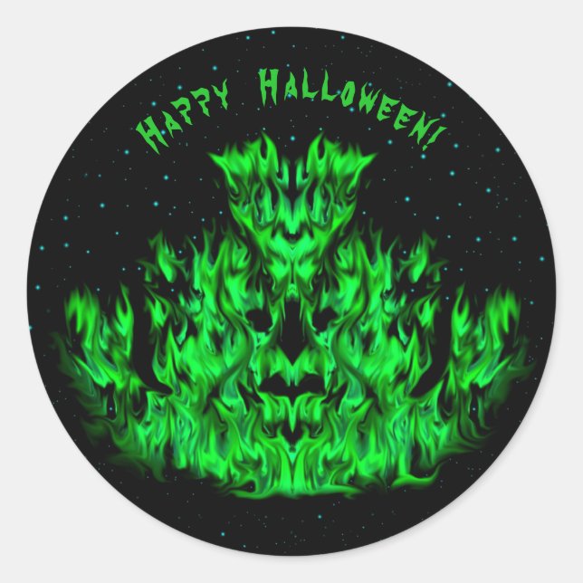 Adesivo Redondo Monstro da Chama no céu estrelado (Frente)