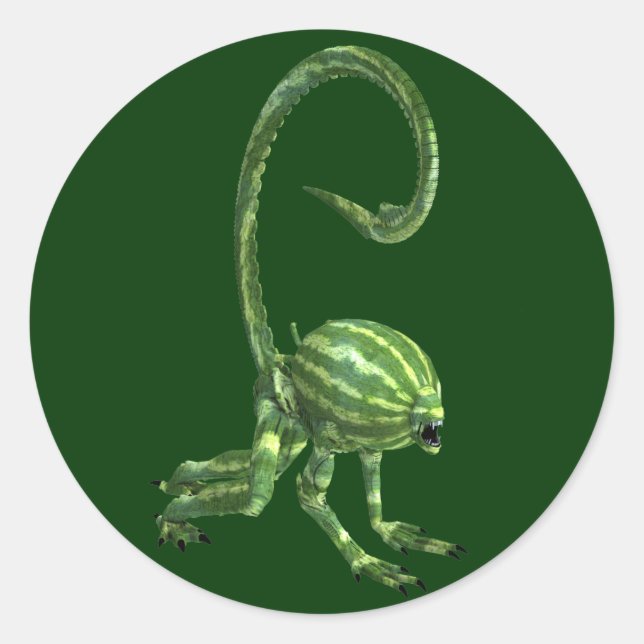 Adesivo Redondo Monstro da Melancia Verde Engraçado (Frente)