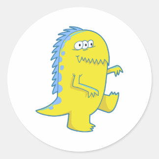 Adesivo Redondo monstro de dino amarelo três olhos