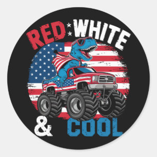 Adesivo Redondo Monstro Dinossauro Caminhão Dino 4 De Julho Bandei