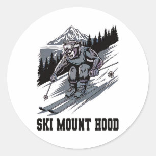 Adesivo Redondo Monstro do Esqui Correndo Montanha Abaixo Hood Ore