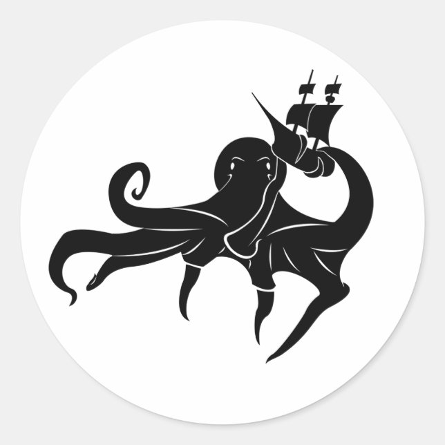 Adesivo Redondo Monstro do Mar Kraken e navio (Frente)