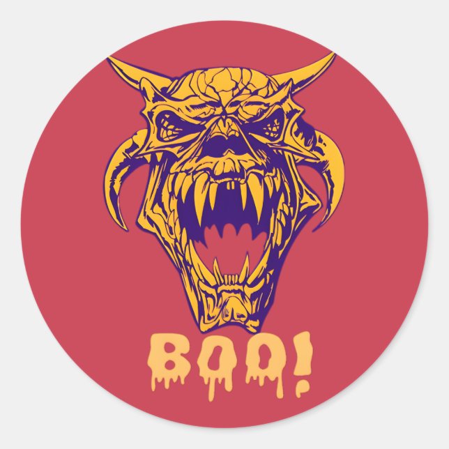 Adesivo Redondo Monstro feroz Boo de Halloween Design Stickers (Frente)