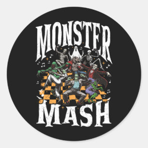 Adesivo Redondo Monstro Mash Retro Halloween Monstro Engraçado Spo