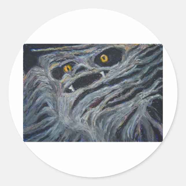 Adesivo Redondo Monstro na madeira (Frente)