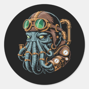 Adesivo Redondo monstro steampunk Cthulhu