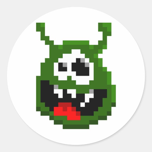 Adesivo Redondo Monstro Verde - Arte em Pixel (Frente)