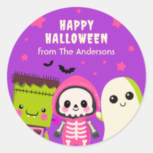 Adesivo Redondo Monstro Whimsso Mash Feliz Halloween Roxo