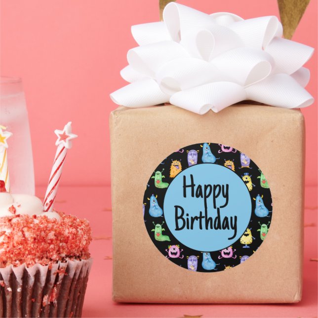 Adesivo Redondo Monstros Cons Coloridos (Festa)