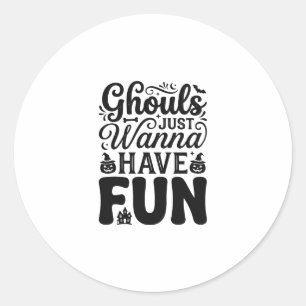 Adesivo Redondo Monstros Querem se Divertir SVG de Halloween Vinta