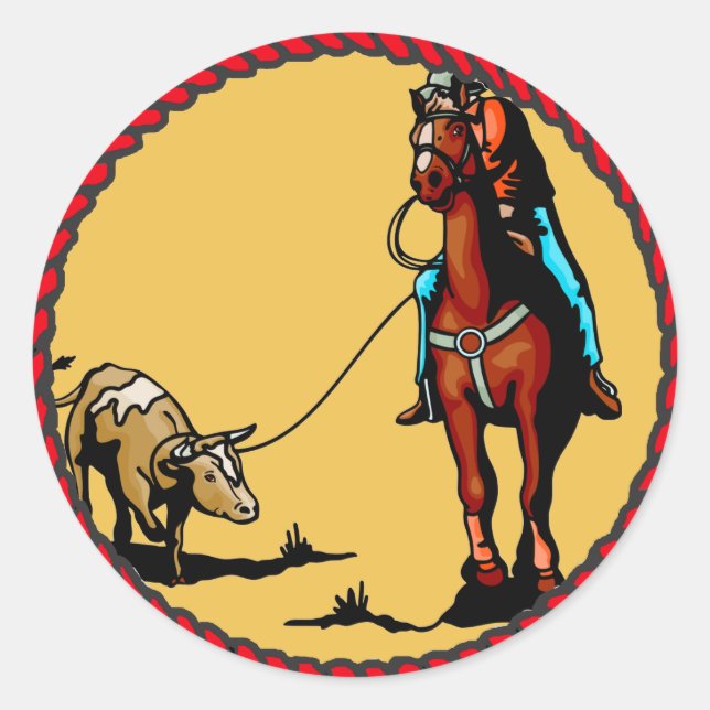 Adesivo Redondo Montagem do Steer Steer do Western Sticker (Frente)