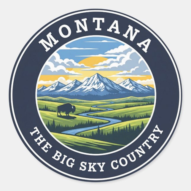 Adesivo Redondo Montana Big Sky Country (Frente)