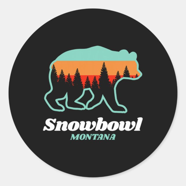 Adesivo Redondo Montana Snowbowl Skiing Snowboarding Bear  (Frente)