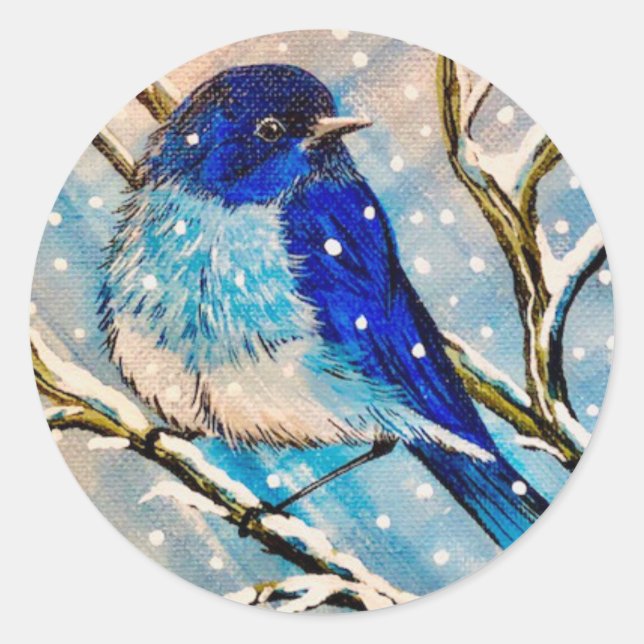 Adesivo Redondo Montanha Bluebird na neve de Natal (Frente)