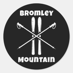Adesivo Redondo Montanha Bromley Vermont Esquiador Esqui Esquis Es