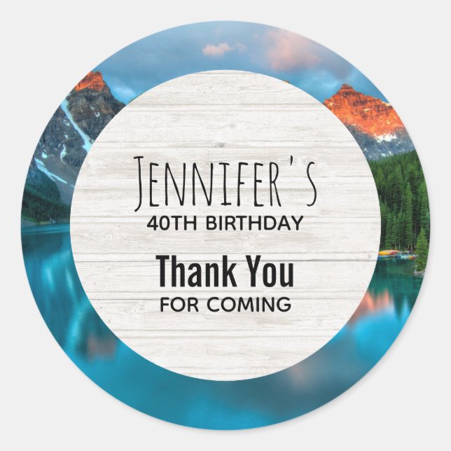 Adesivo Redondo Montanha Cênica e Fotografia do Lago Obrigado (Frente)