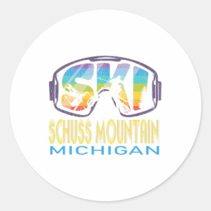 Adesivo Redondo Montanha Ski Schuss Férias de Esqui em Michigan