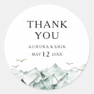 Adesivo Redondo Montanha verde e Dourada Obrigado pelo casamento