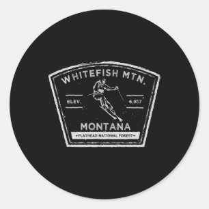 Adesivo Redondo Montanha Whitefish Montana Esquiando na Neve