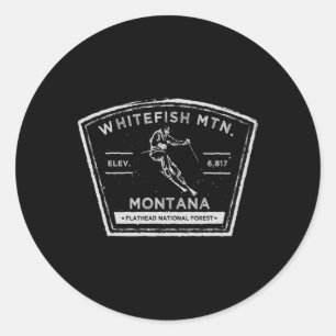 Adesivo Redondo Montanha Whitefish Montana Neve Esquiando