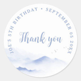 Adesivo Redondo Montanhas Azuis Obrigado aniversário