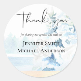 Adesivo Redondo Montanhas de neve do orçamento das árvores de inve