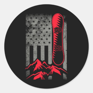 Adesivo Redondo Montanhas de Snowboard América Flag American Winte