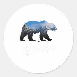 Adesivo Redondo Montanhas do Alasca Uram Grizzly, Estado do Alasca