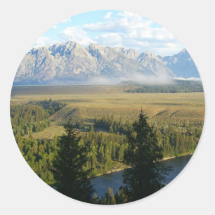 Adesivo Redondo Montanhas e Rio Jackson Hole