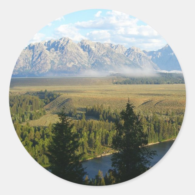 Adesivo Redondo Montanhas e Rio Jackson Hole (Frente)
