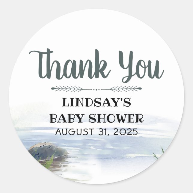 Adesivo Redondo Montanhas Lake Adventure Obrigado (Frente)