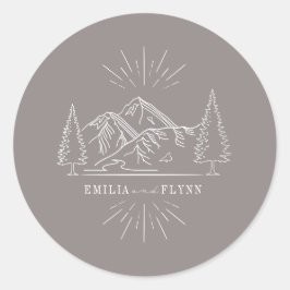 Adesivo Redondo Montanhas Line Art Casamento Ametyst