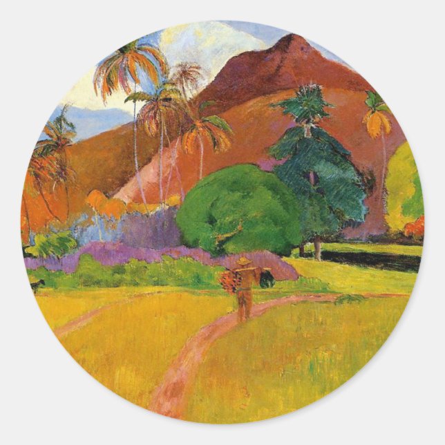 Adesivo Redondo 'Montanhas no Taiti' - Paul Gauguin Sticker (Frente)