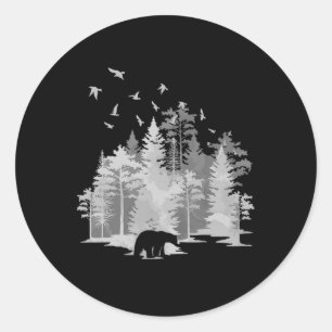 Adesivo Redondo Montanhas Pássaros Ao Ar Livre Animal Urso Naturez