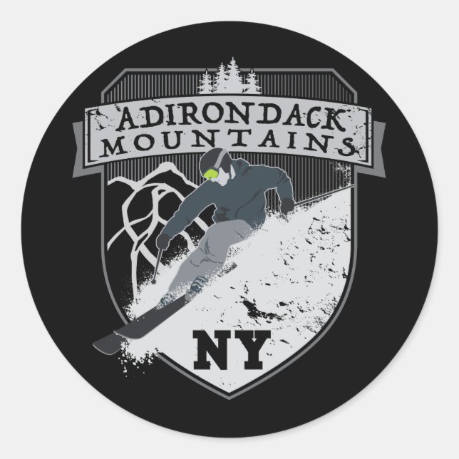 Adesivo Redondo Montanhas Ski Adirondack, NY (Frente)