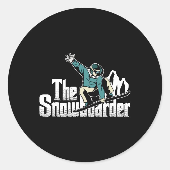 Adesivo Redondo Montanhas Snowboarder Winter Extreme Sports Snowbo (Frente)