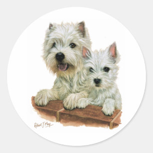 Adesivo Redondo Montanhas Terrier branco ocidentais