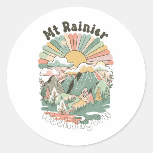 Adesivo Redondo Montanhas Vintage Mt Rainier Washington Caminhada