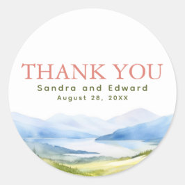 Adesivo Redondo Montanhas Watercolor Obrigado