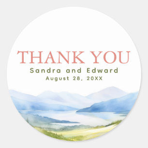Adesivo Redondo Montanhas Watercolor Obrigado
