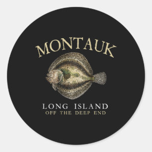 Adesivo Redondo Montauk fora do Deep End Fluke Flounder Fishing On